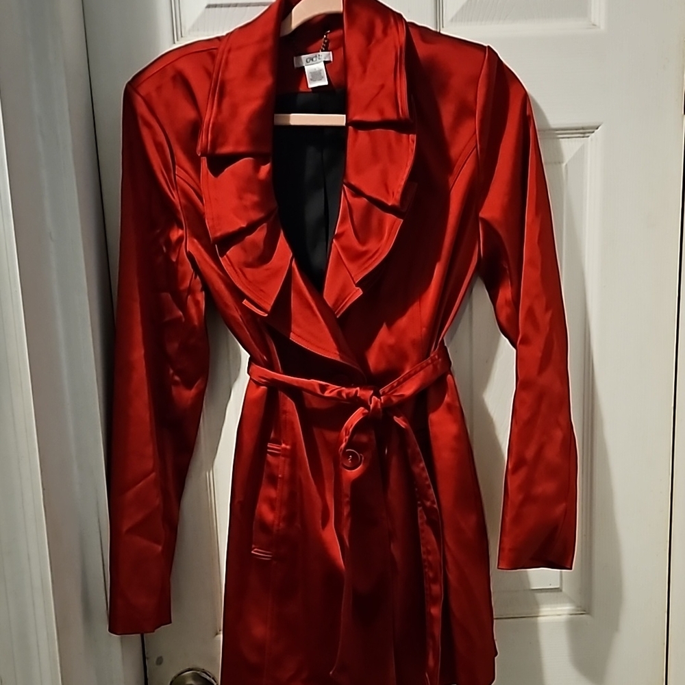 Cache Red Satin Trench with Self-Tie Waist